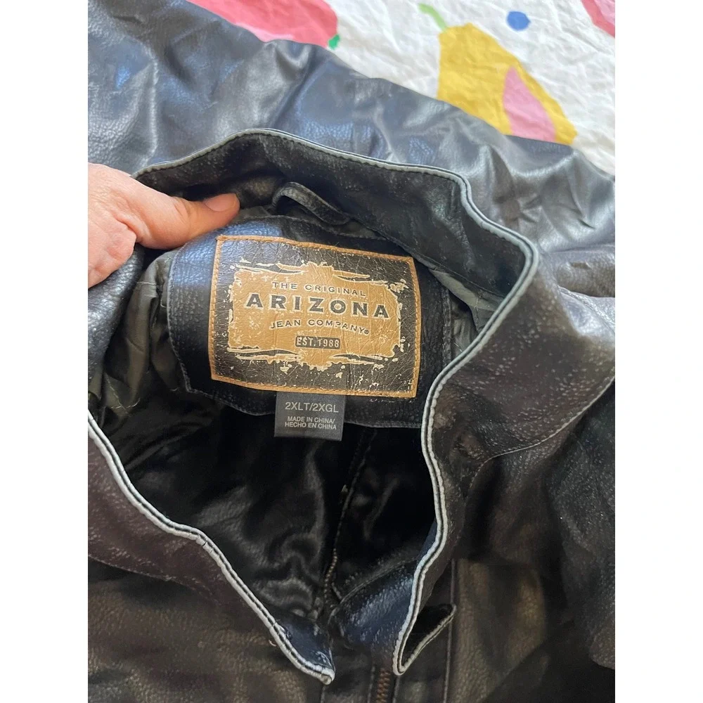 Y2k Arizona Jean Co Mens Black Leather Racer Moto Jacket 2XLT